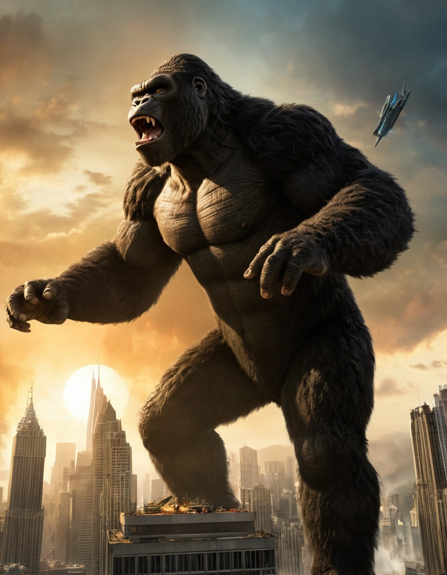 king kong, godzilla, monster, skyscraper, action, cityscape, kong