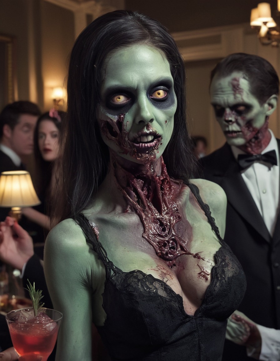 zombie, formal attire, cocktail party, disguise