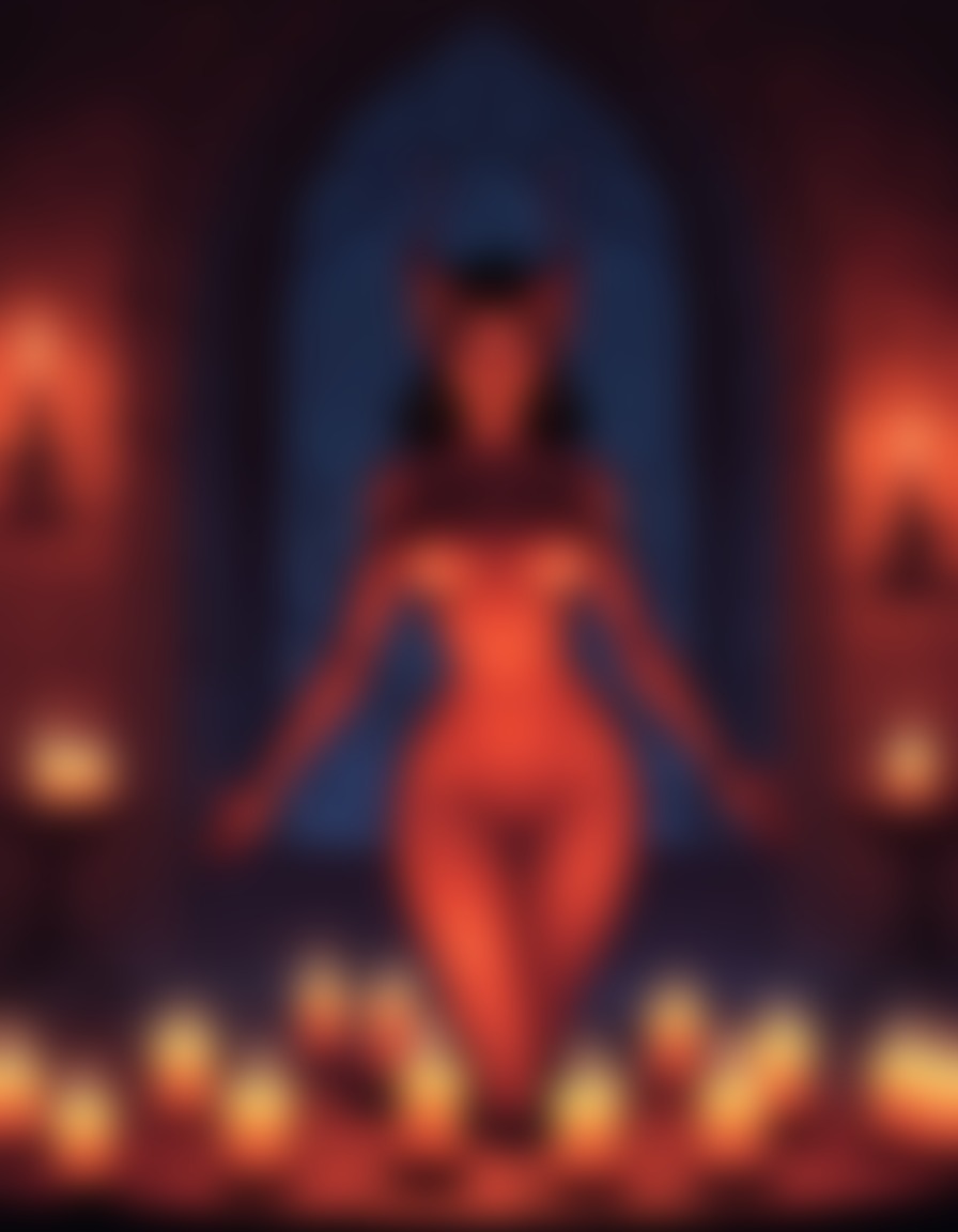 succubus, candles, dimly lit room