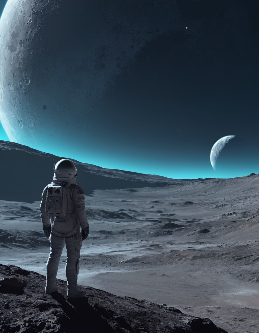 space travel, exploration, astronaut, cosmic view, barren moon, space, stars