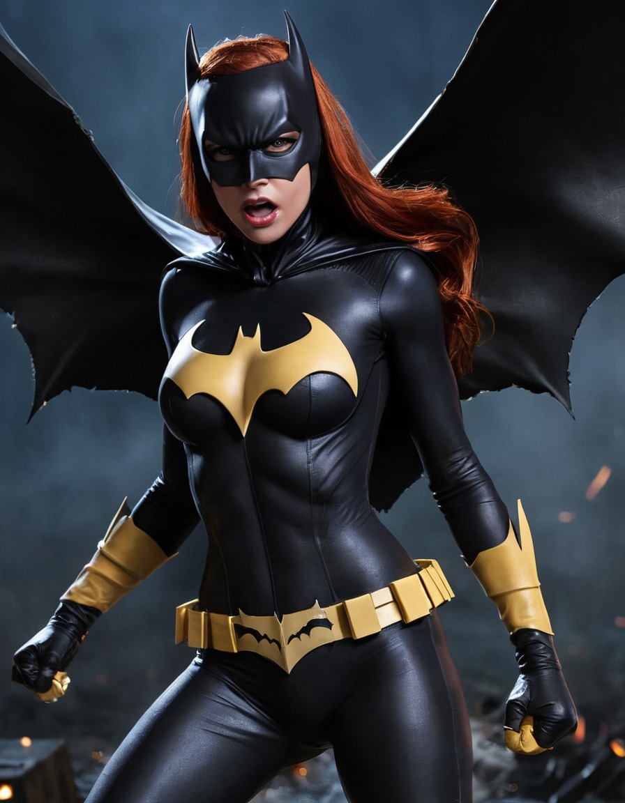 batgirl, dc comics, superhero, victory, battle, ripped costume