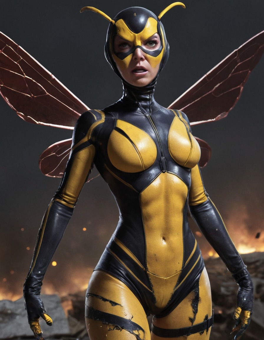 superhero, the wasp, battle, ripped clothes, heroism