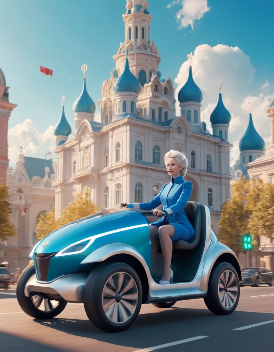 catherine the great, self-driving car, futuristic city, royalty, technology, transportation