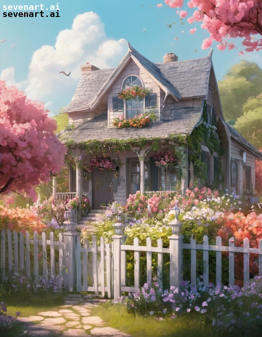 house, cozy, flowers, vines, whimsical, home