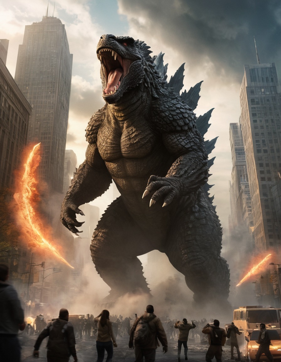 godzilla, king kong, city destruction, monster battle, kong