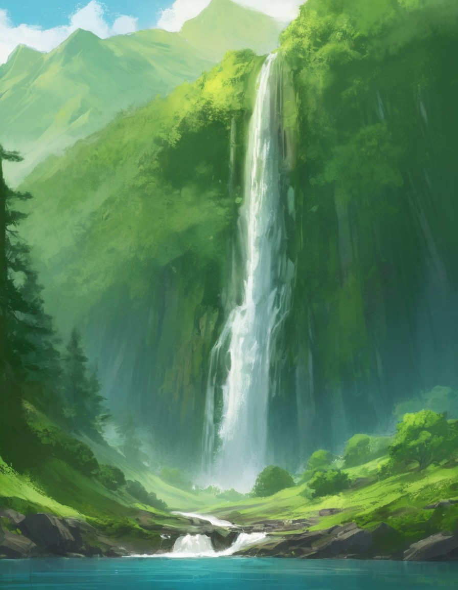 nature, waterfall, mountains, lush, scenery