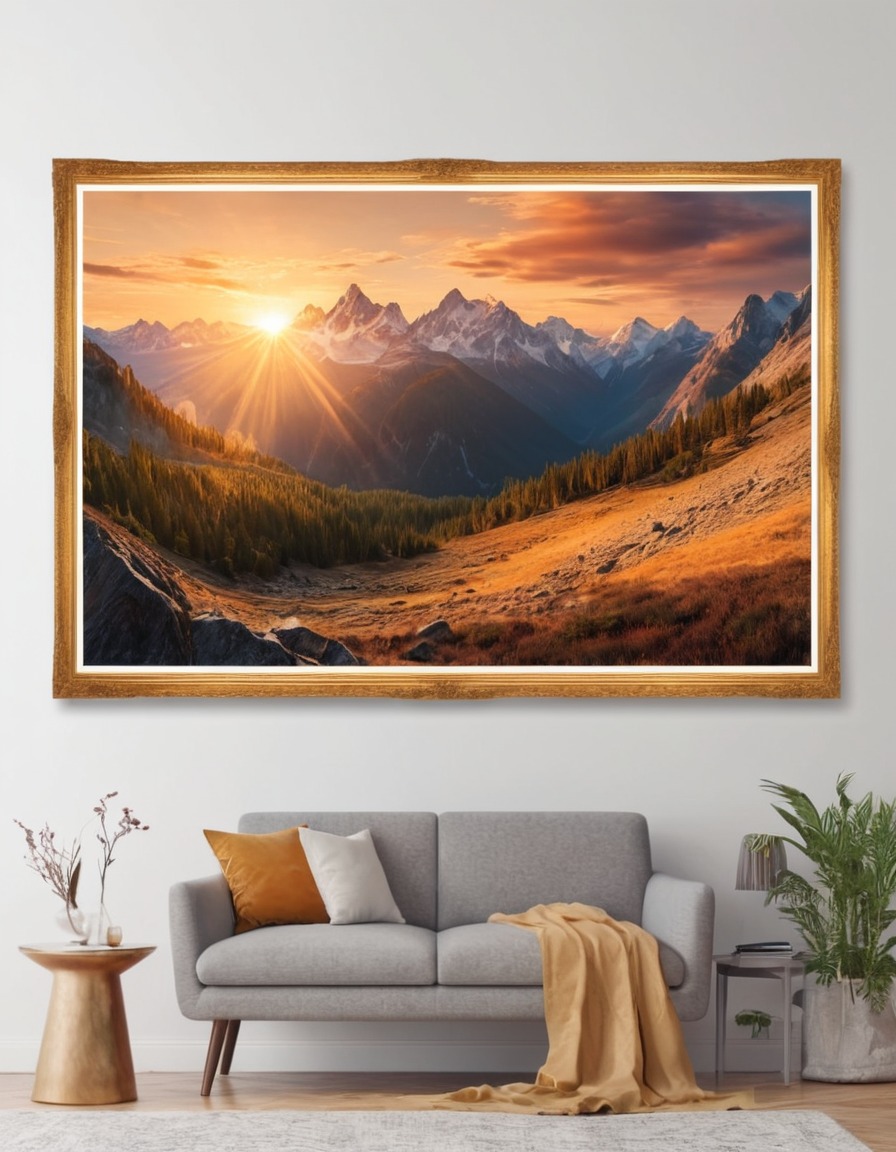 mountains, sunset, panoramic view, majestic, golden light