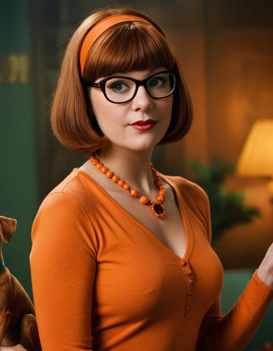 velma dinkley, scooby-doo, character reimagining, beautiful woman, redesign, cartoon character, transformation