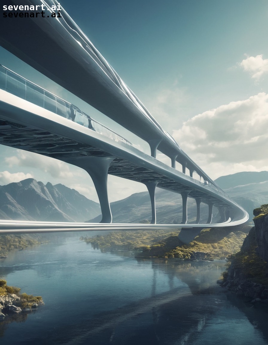 futuristic, bridge, sleek, architecture, river