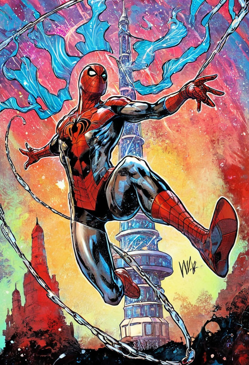 spider-man, art, colors, rainbow, comic