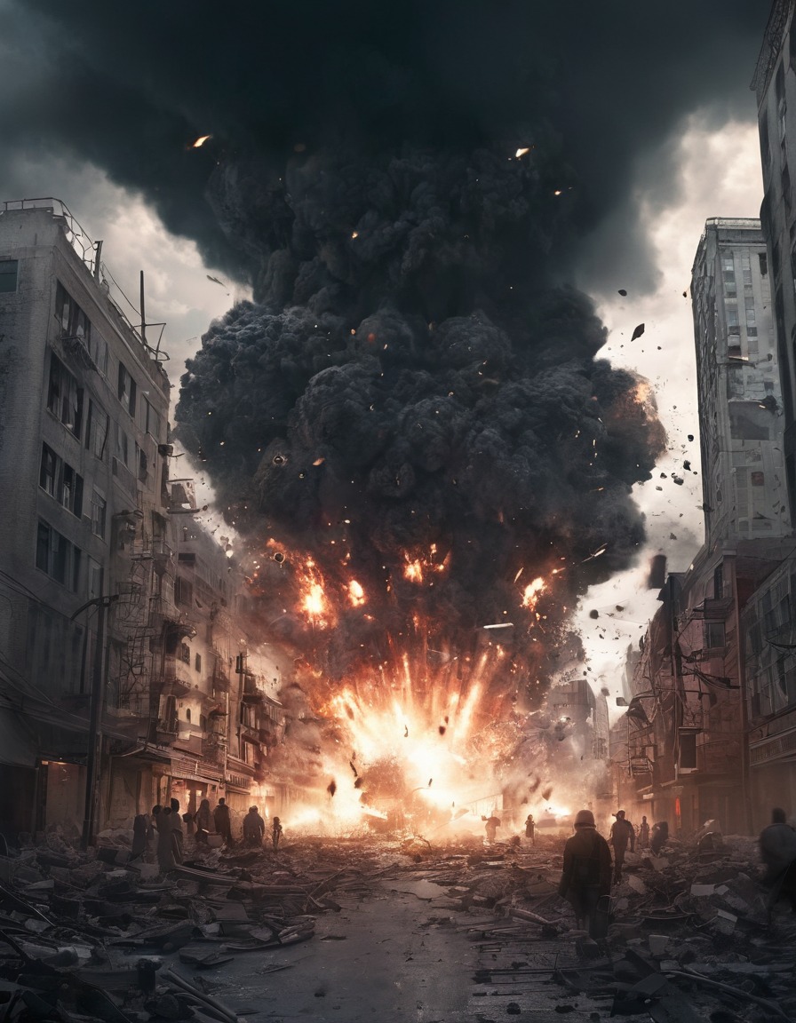 explosion, chaos, destruction, urban area, cityscape, war, usa