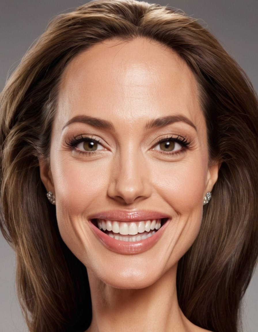 angelina jolie, caricature, big head, crazy smile, actress, celebrity, hollywood