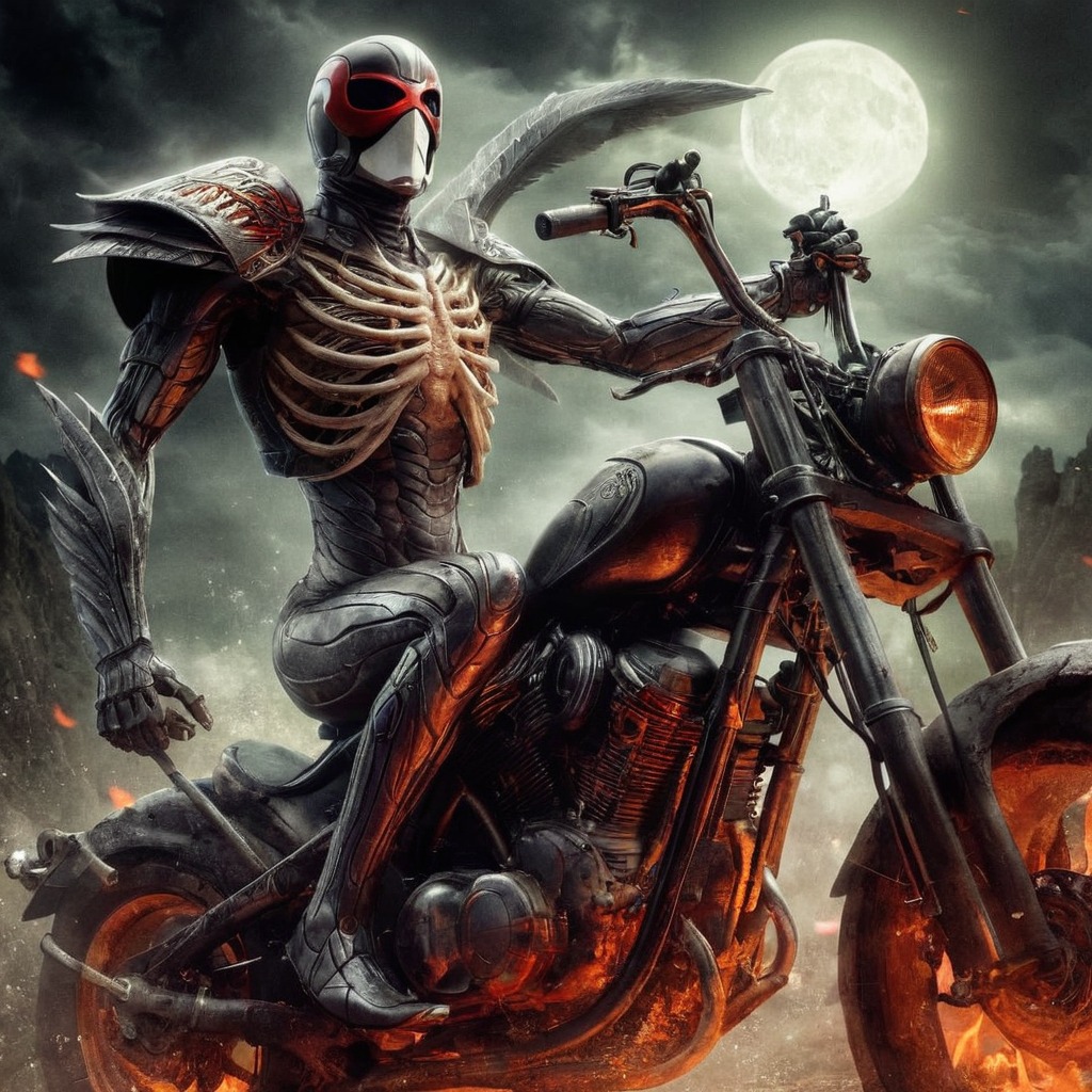 motorcycle, digitalart, cartoon, horror, skull, fanart, characterdesign, warrior, digitalpainting, spookyscaryskeletons