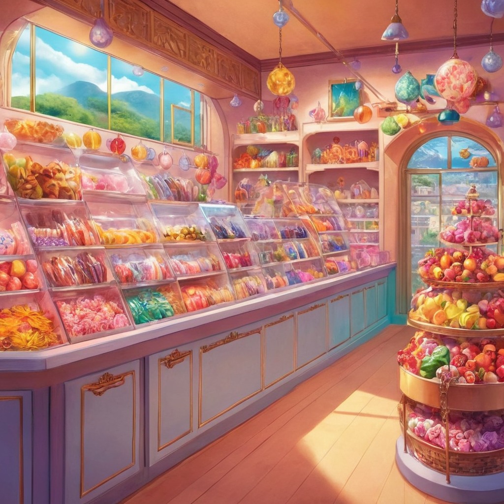 animestyle, bright, candies, candy, candystore, cheerful, colorful, confection, vibrant, aiart, dreamup