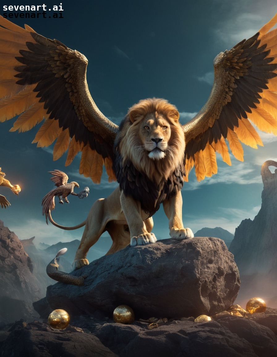 fantasy, mythical creature, lion, eagle, dragon