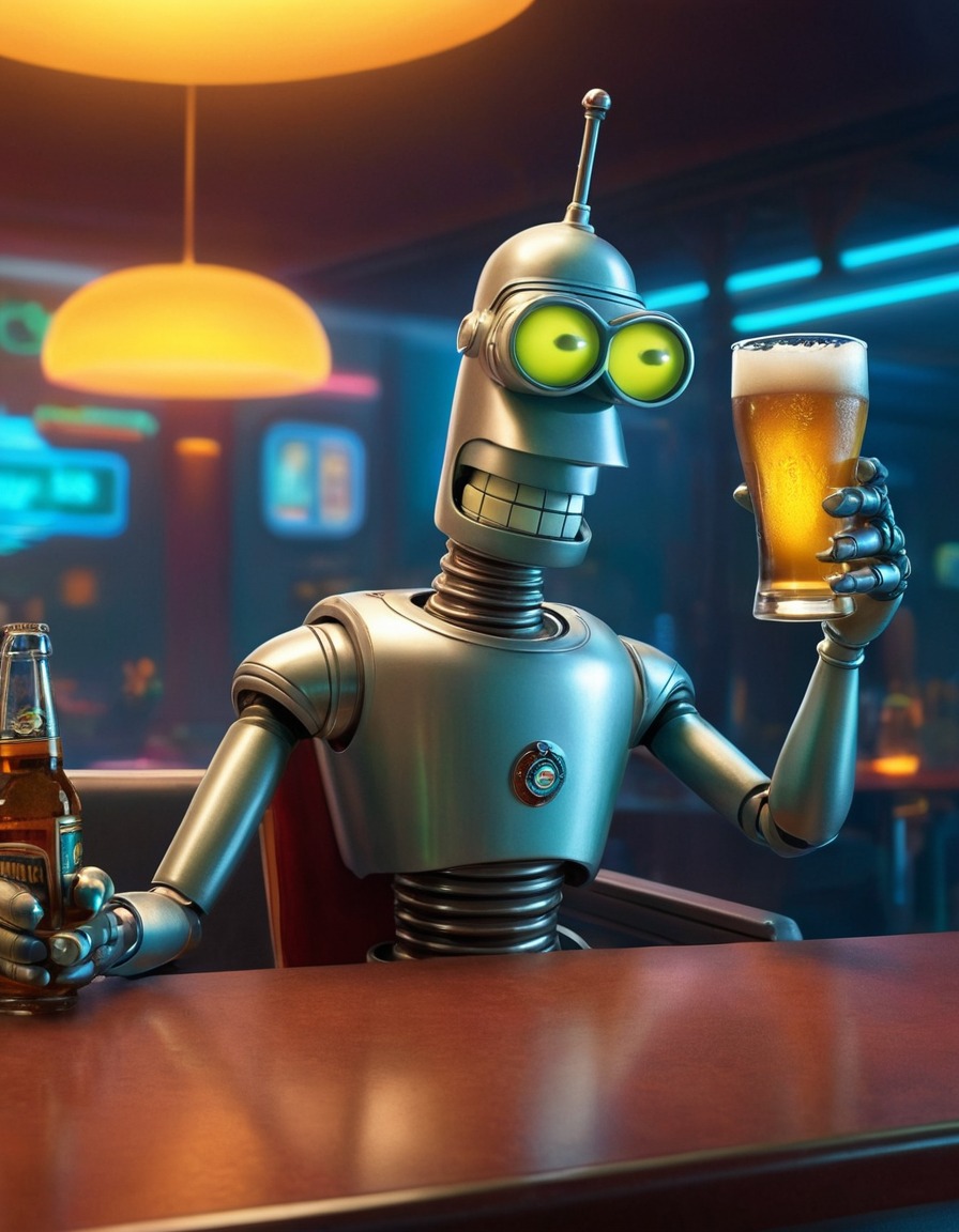 futurama, bender, robot, sci-fi, cartoon, bar, beer, robots, games, movies