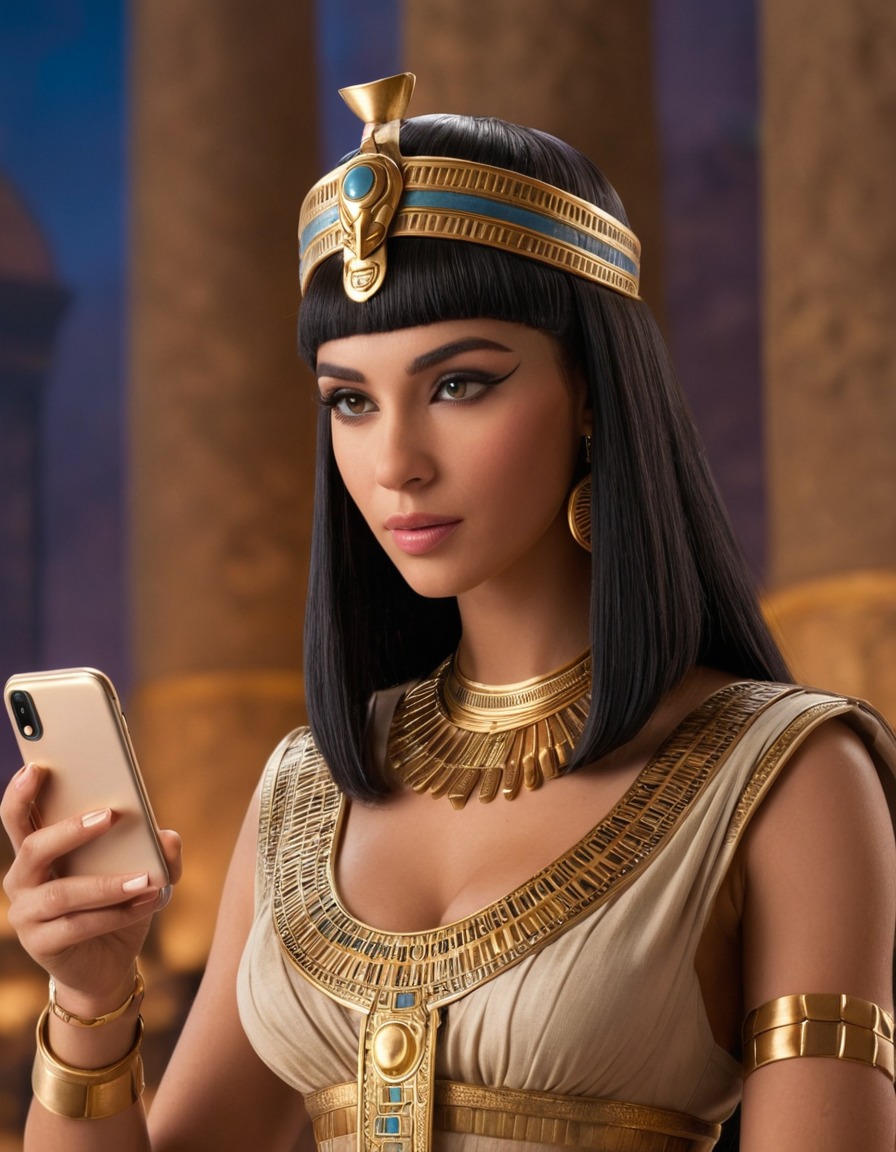 cleopatra, ancient egypt, royalty, smartphone, social media, technology, historical figure