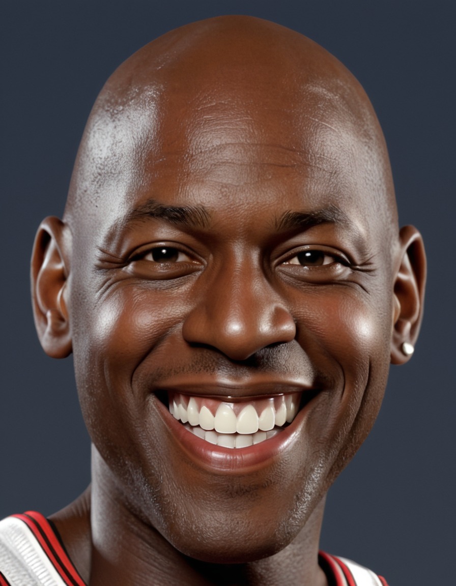 michael jordan, big head, crazy smile, caricature