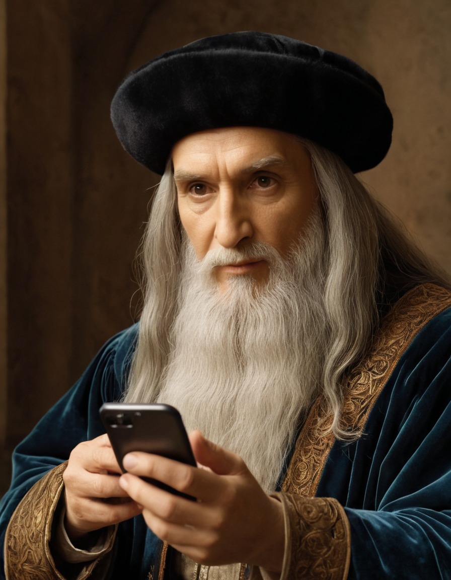 leonardo da vinci, smartphone, technology, historical figure