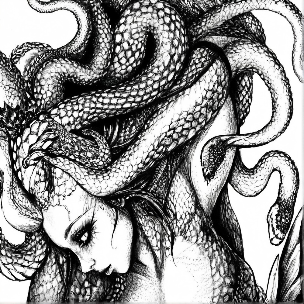 monster, creature, mythology, snake, digitalart, horror, ink