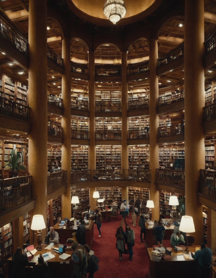 library, overcrowded, big city, urban, books, reading, public space