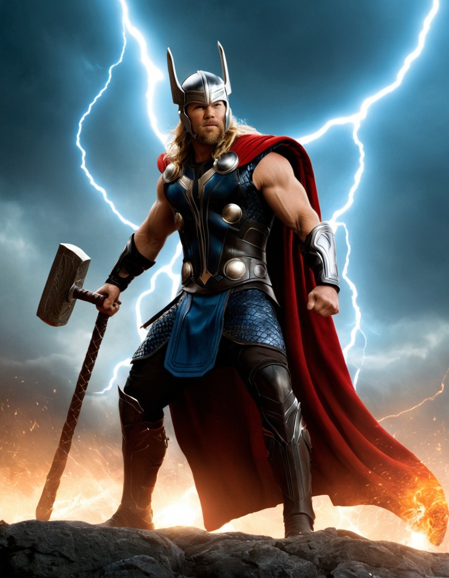 thor, norse mythology, god of thunder, epic battle, marvel, asgard, mjolnir