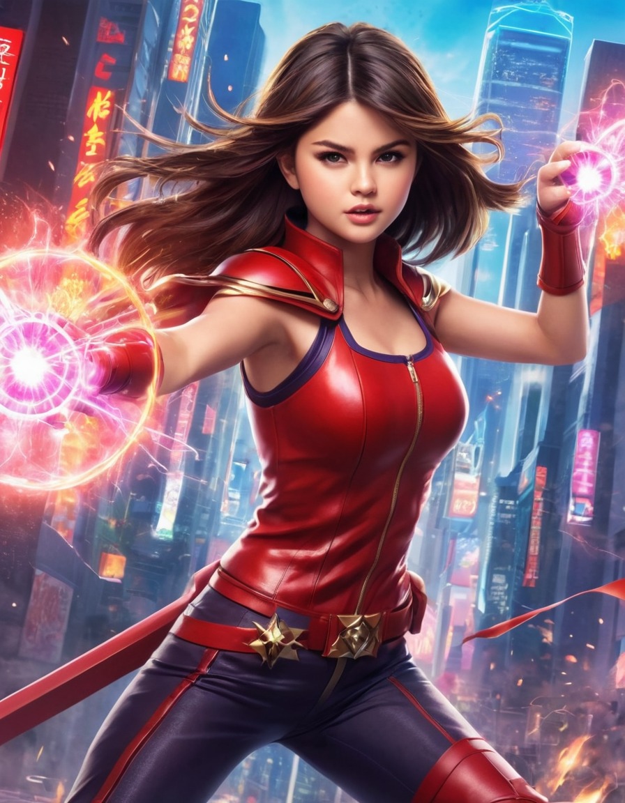 selena gomez, anime, magical, warrior, city defense, transformation