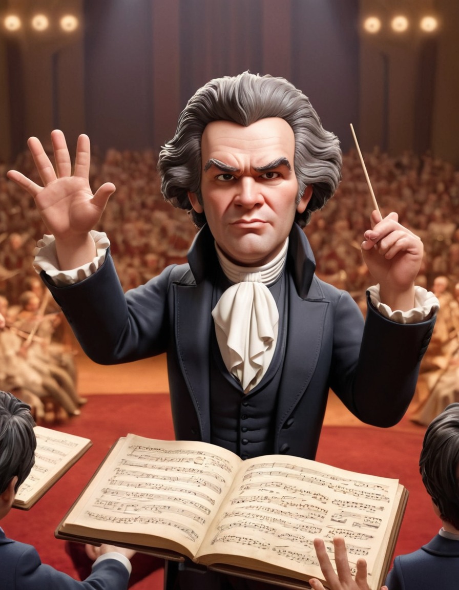 beethoven, caricature, funny, orchestra, conducting