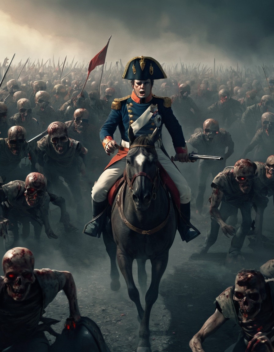 napoleon bonaparte, zombie army, historical fantasy, surrealism, zombie