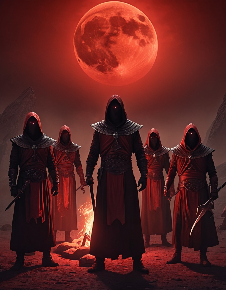 cultists, dark ritual, blood-red moon, group ritual, lovecraft, howard lovecraft