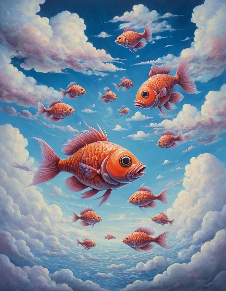 nature, fish, sky, clouds, surreal