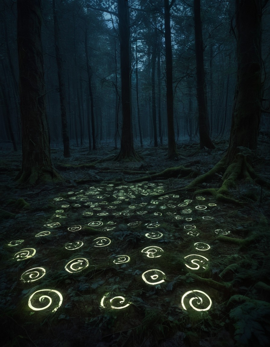 mystical, forest, runes, magic, enchantment