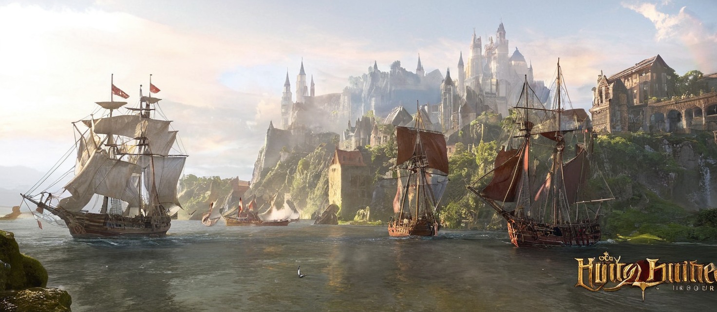 boat, castle, city, concept, design, docks, environment, fantasy, freelance, game, paiting, port, ships, town, yard