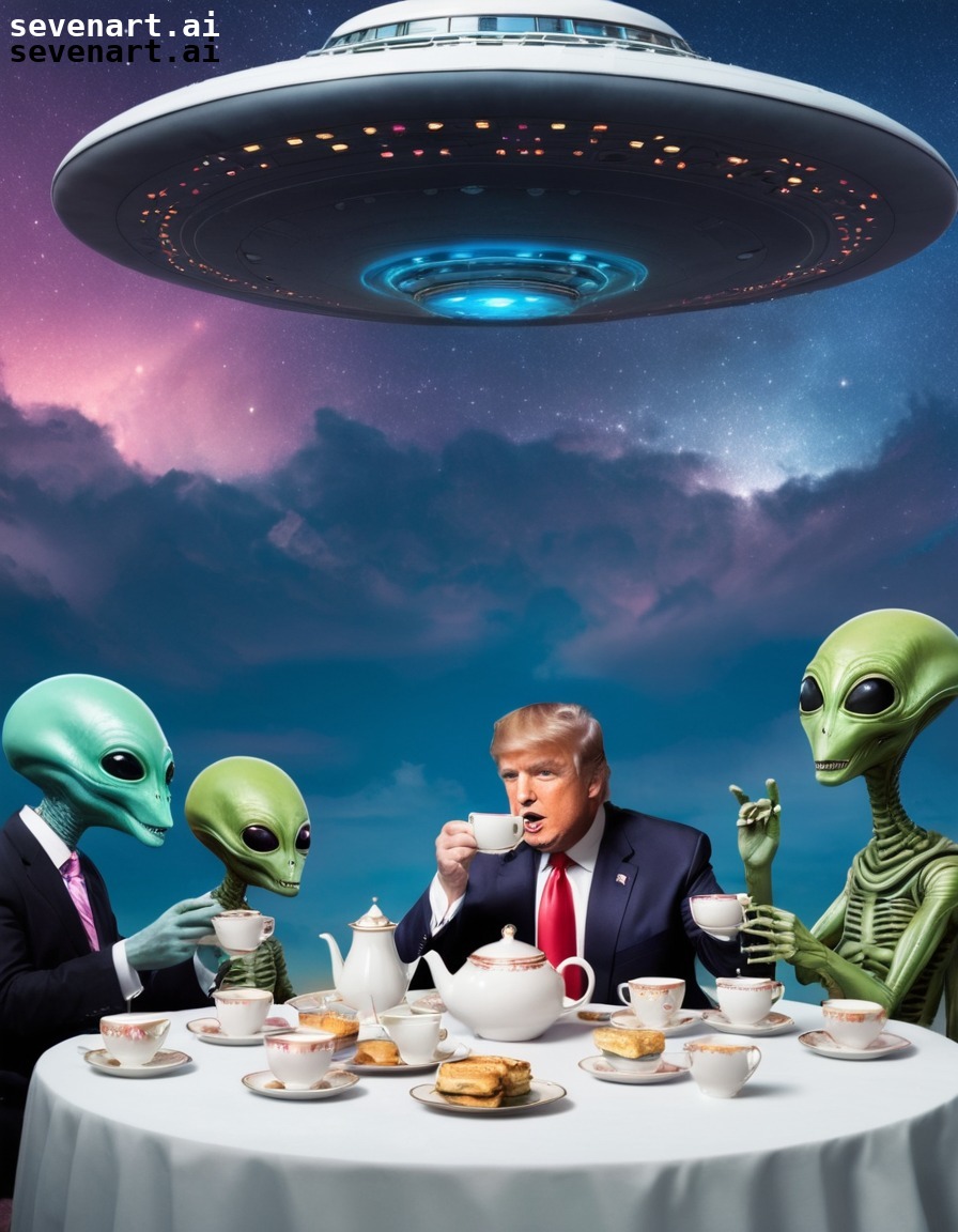 donald trump, aliens, tea party, whimsical, flying saucer, trump, donaldtrump