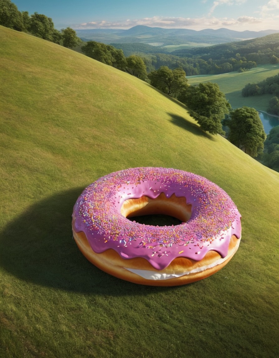 donut, giant, hill, rolling, odd, unexpected, surreal