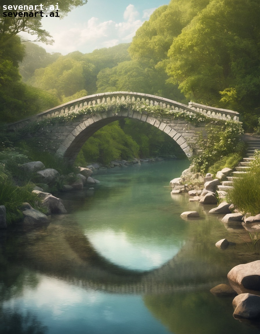 serene, romantic, bridge, tranquil, river