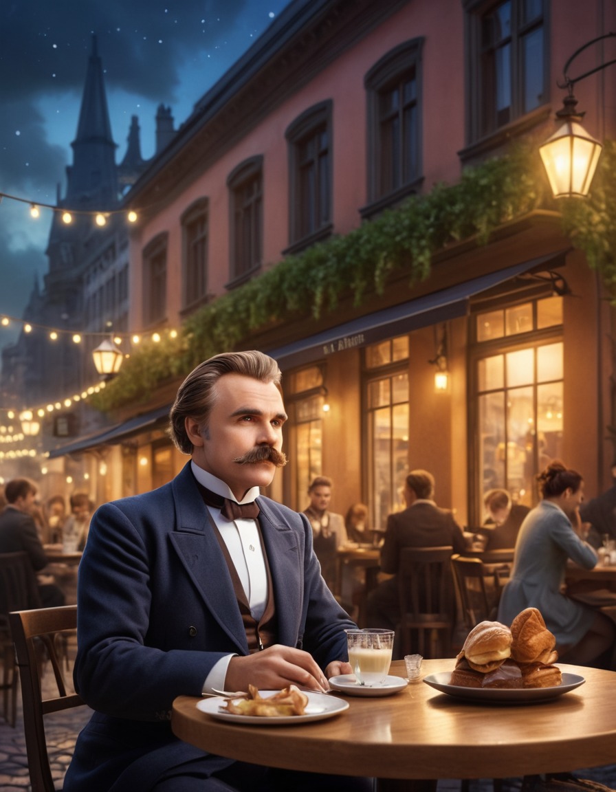 friedrich nietzsche, cafe, city life, trendy, philosophy, urban, thinker