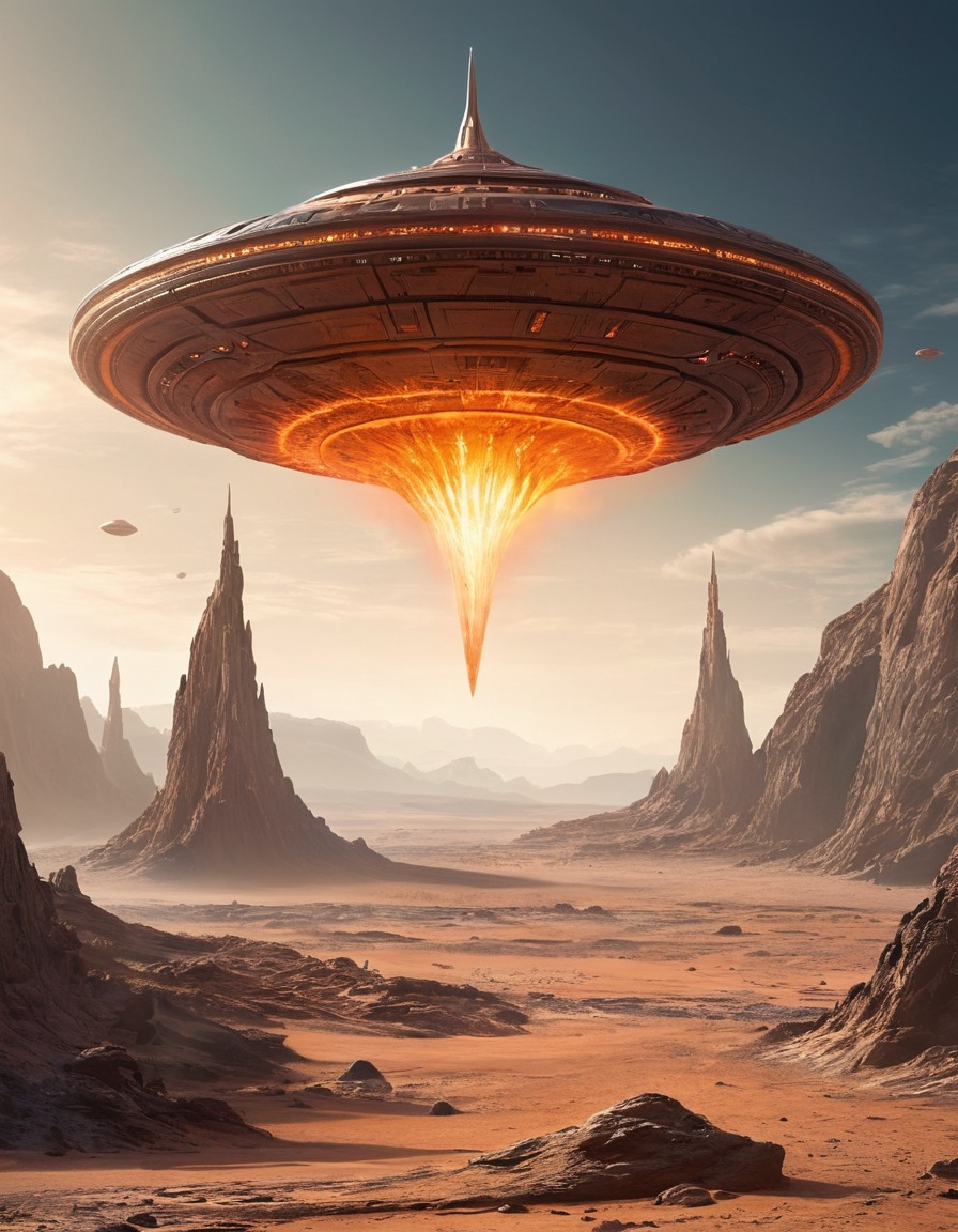 alien, mothership, landing, barren planet, rocky planet, space scene, extraterrestrial