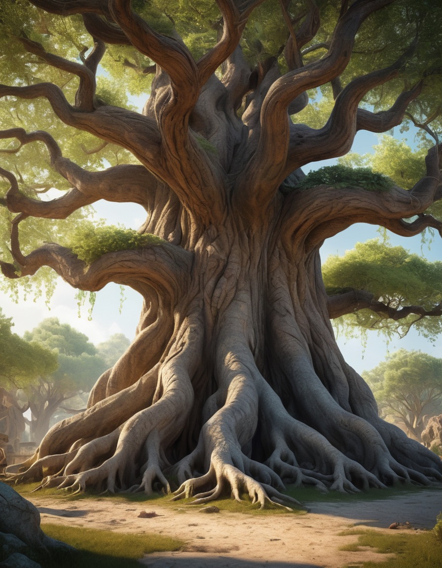 ancient tree, magical creatures, mythical beings, nature sanctuary