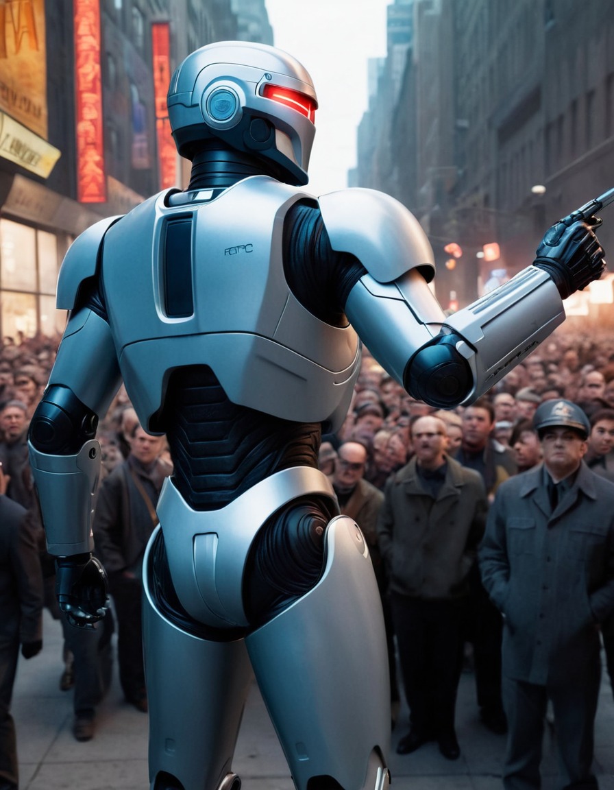 robocop, crowd, scanning, criminal, robots, games, movies