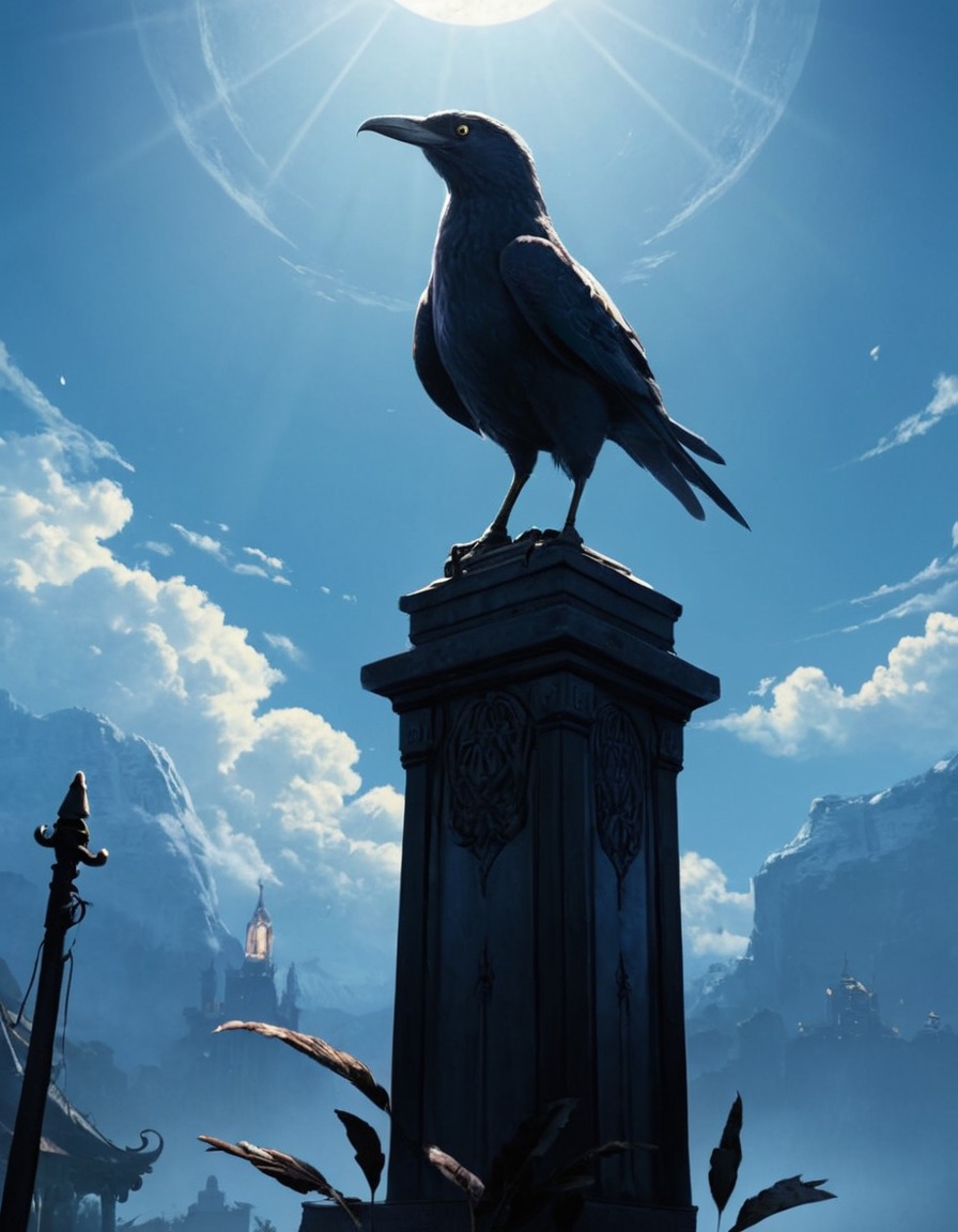 digitalart, crow, thecrow, seaart, dark_sun, total_solar_eclipse, ai_art