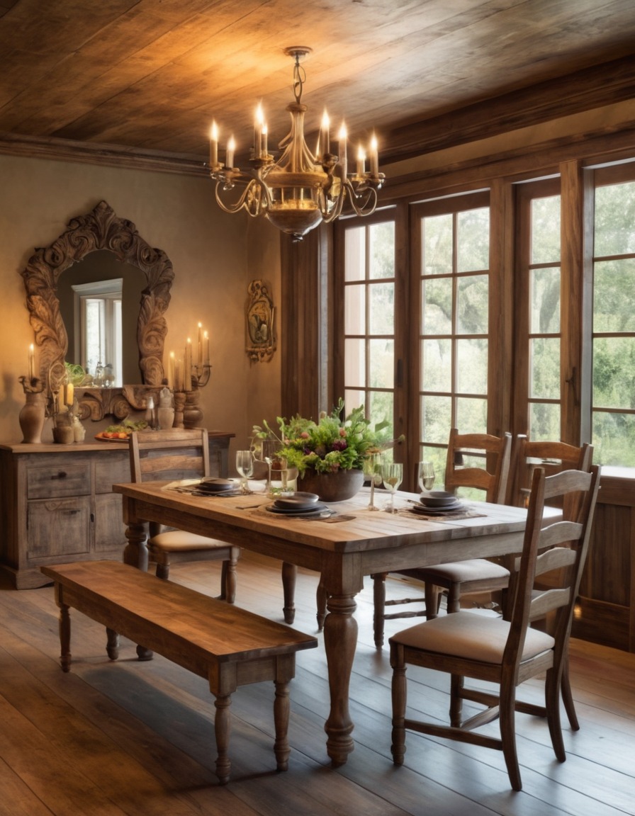 dining area, rustic, wooden table, family meal, interior design, home, interior