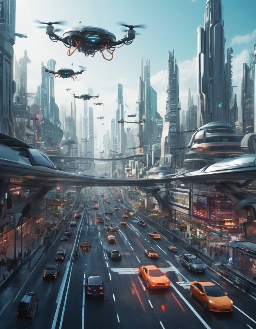 futuristic, cityscape, robotics, traffic, automation, robots