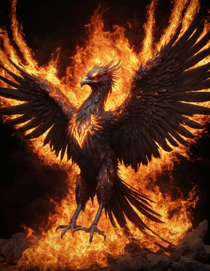 mythical creature, phoenix, rebirth, transformation, symbolism, fantasy, legend