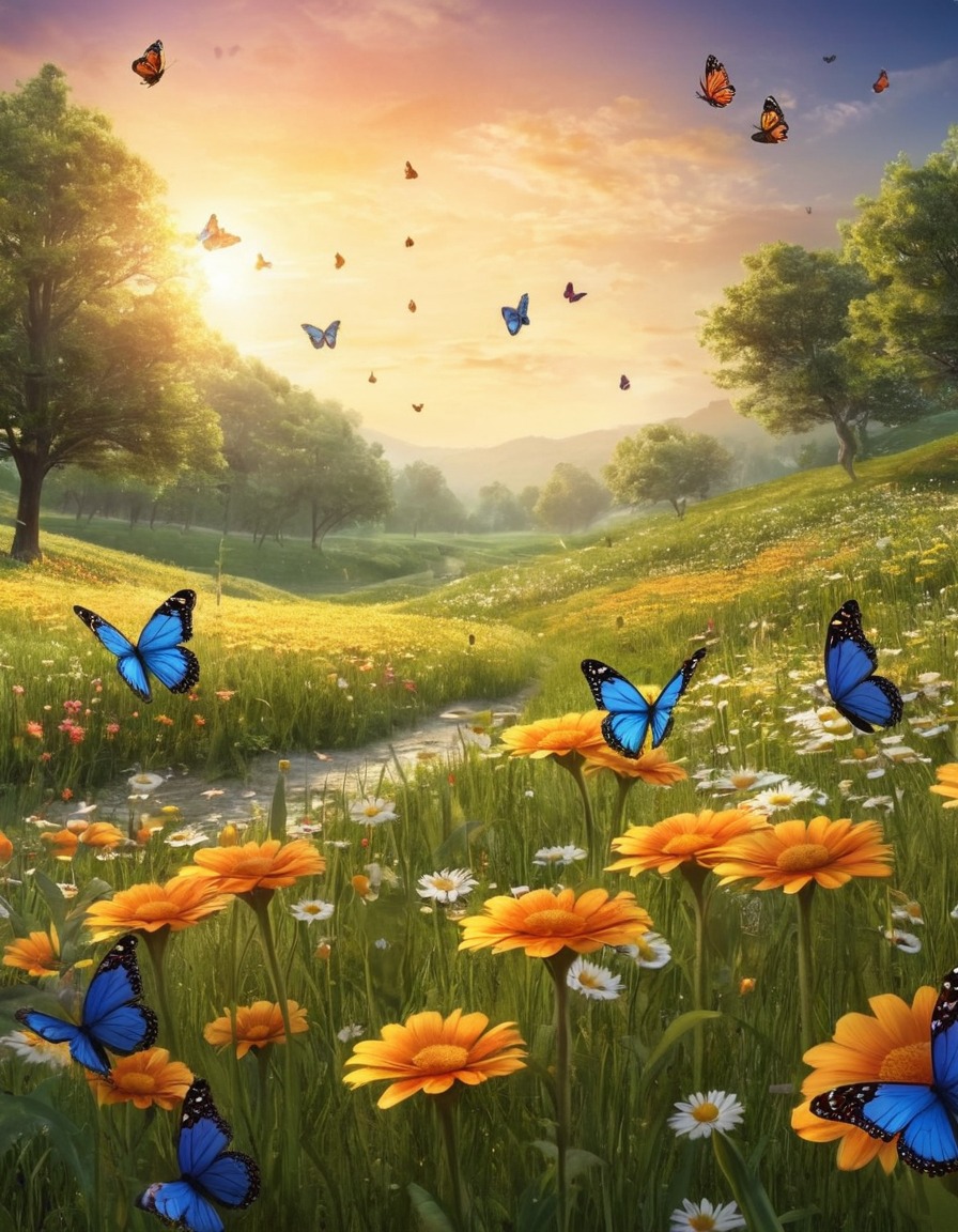 meadow, butterflies, peaceful, nature