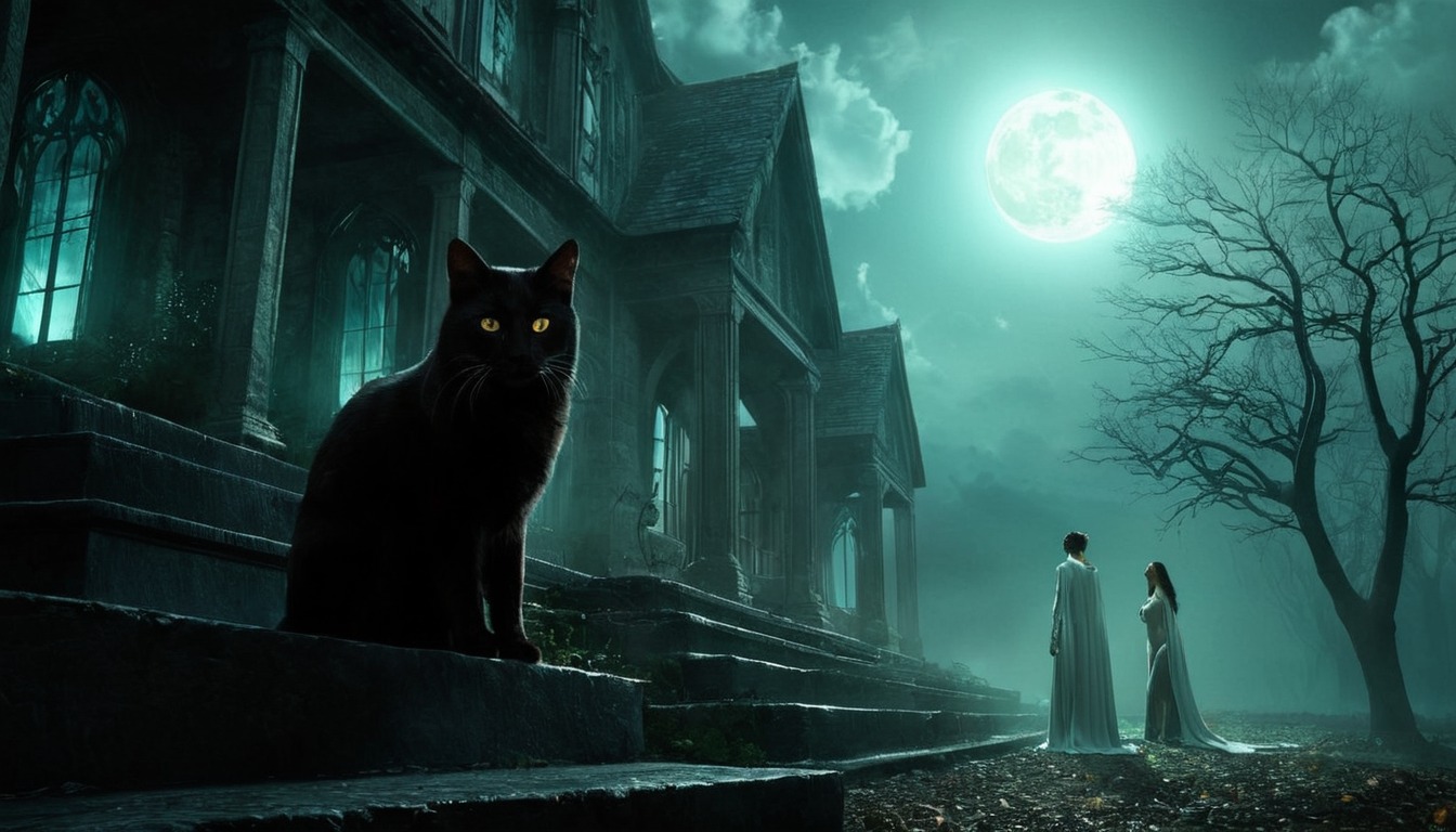 cat, wallpaper, digitalart, halloween, spooky, horror, hauntingseason