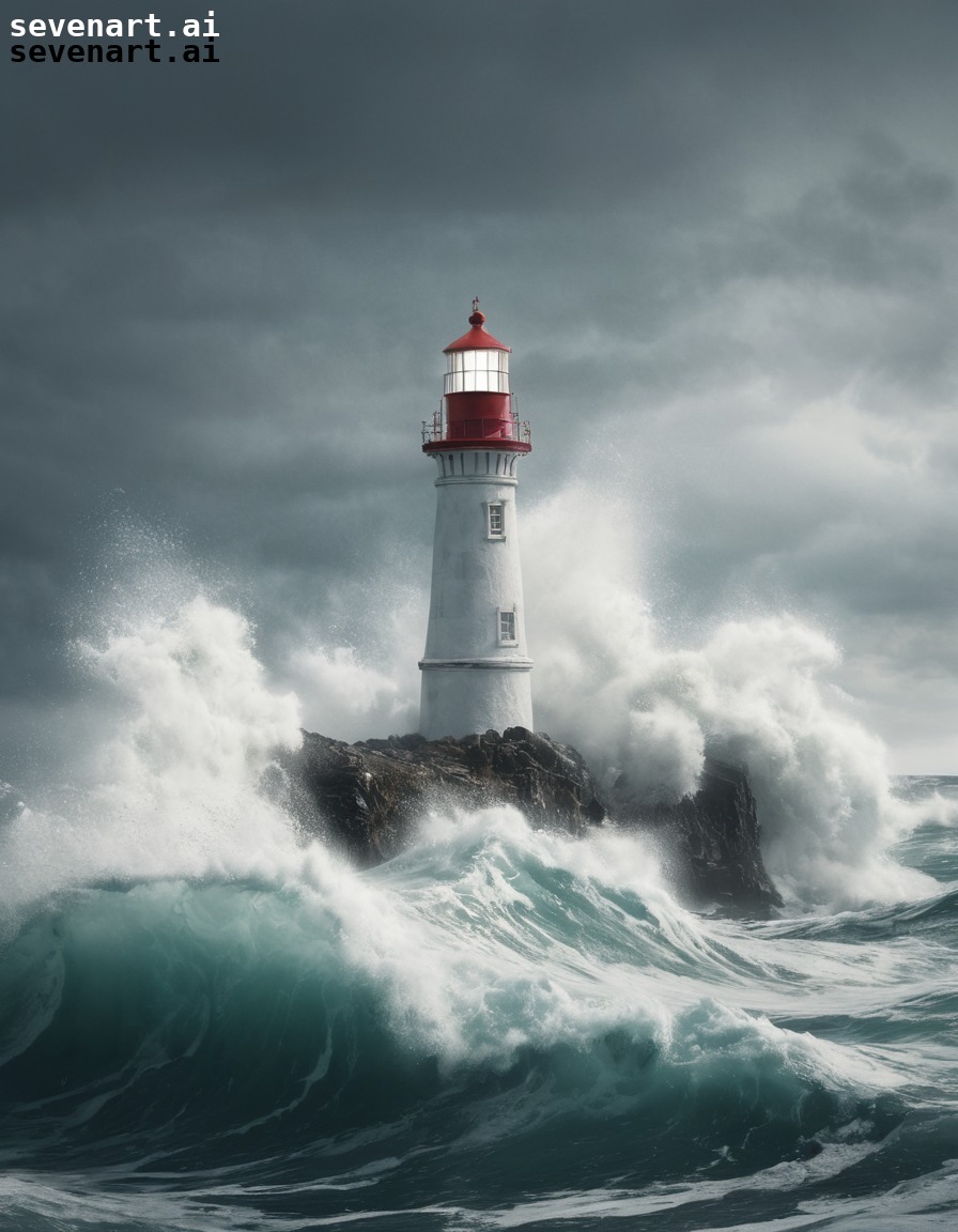 lighthouse, waves, resilience, solitude, award-winning