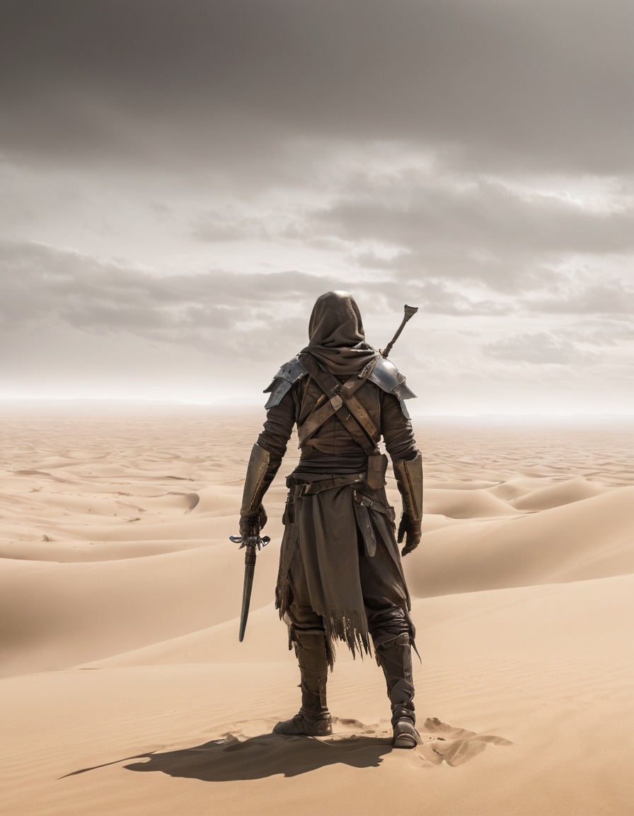 warrior, sand dune, desert, landscape, mad max