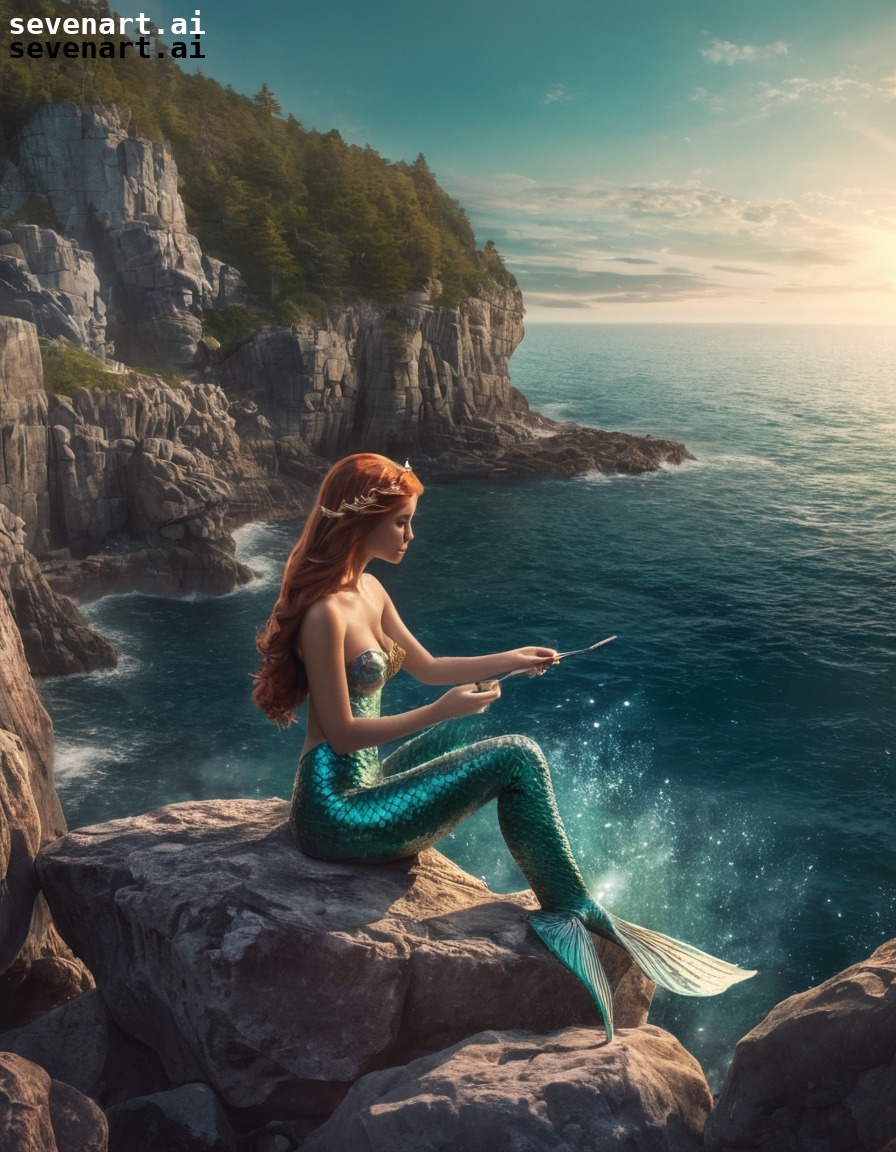 mermaid, ocean, fantasy, beauty, cliff