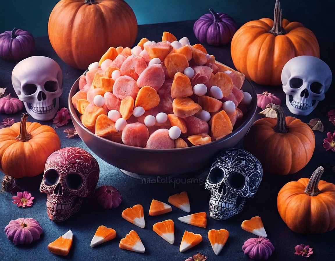 digitalart, spooky, halloween, horror, digitalpainting, decoration, candy, candycorn, spookymonth, adobefirefly